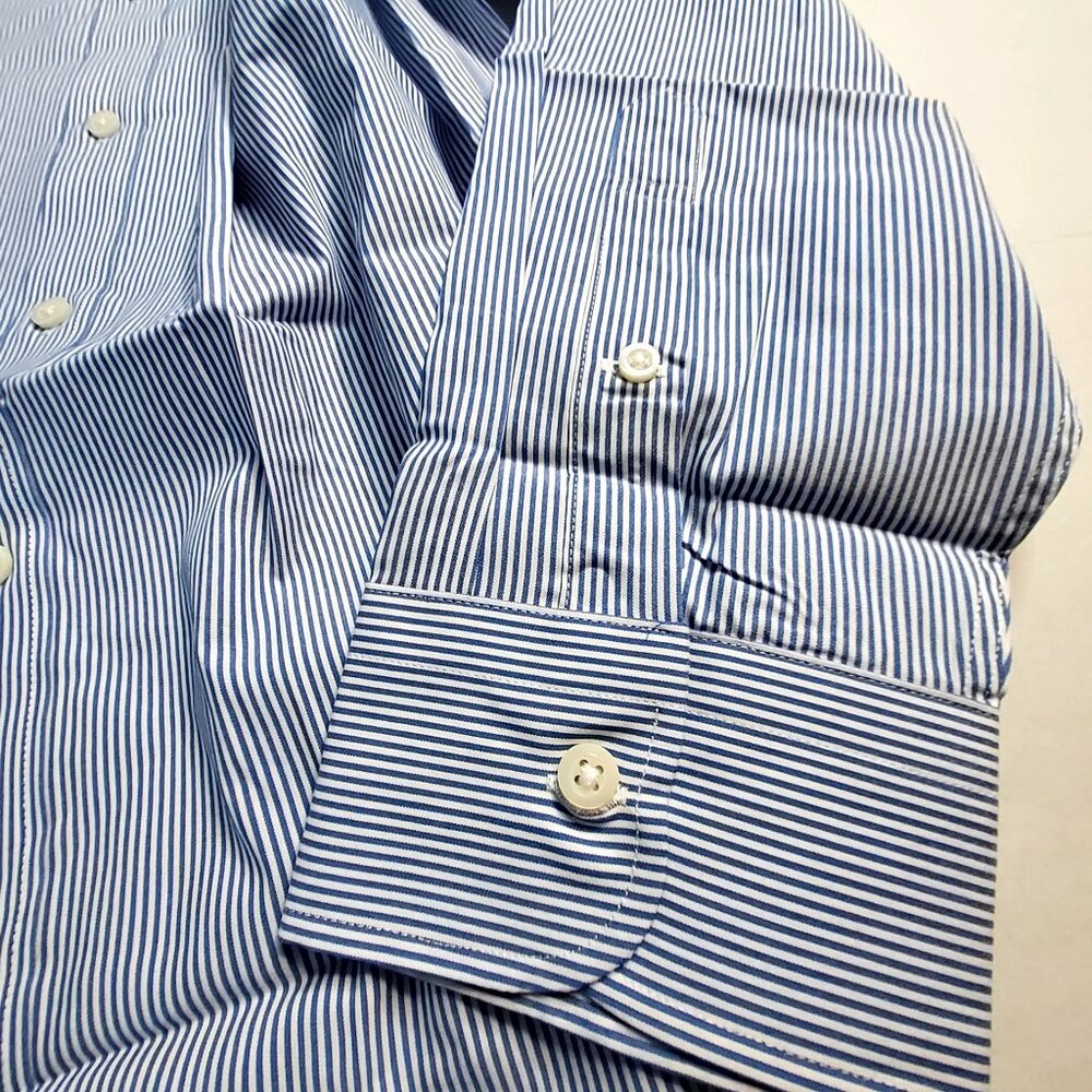J.Crew Blue & White Striped XXL Performance Dress Shirt -Reimagined Cotton Blend - Picture 14 of 15